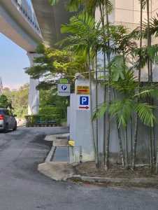 Head straight following the parking sign